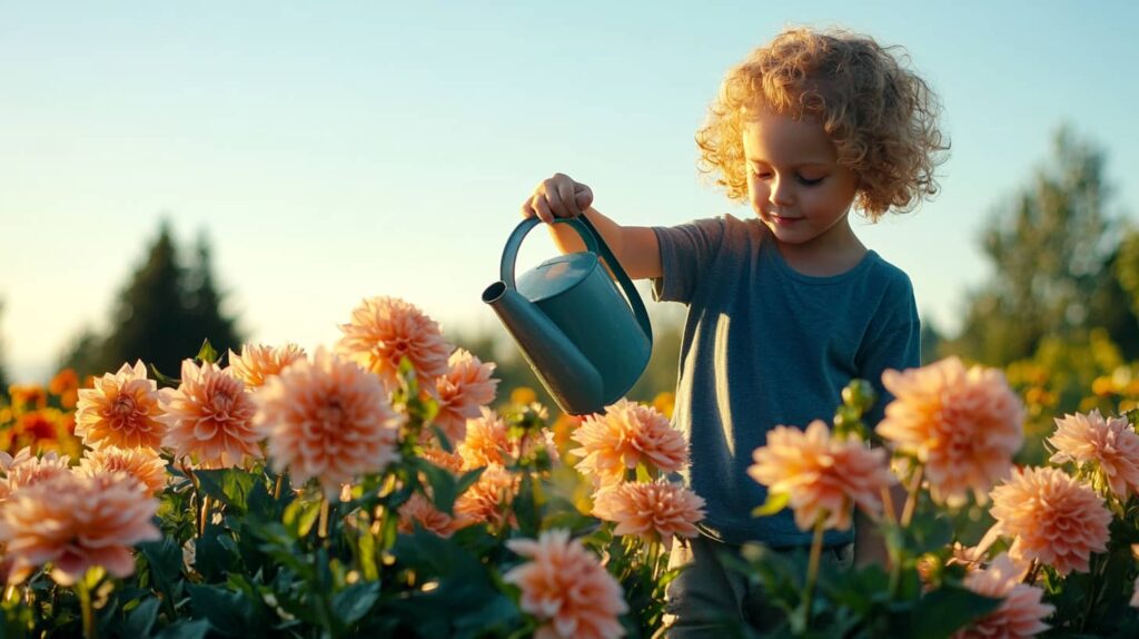 dahlia's water geven in zomer
